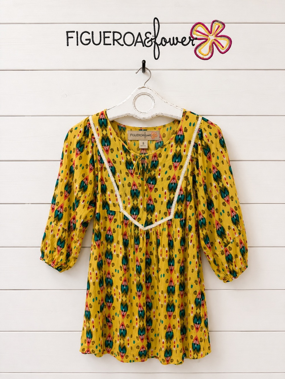 FIGUEROA & FLOWER Yellow Printed Boho Tunic/Dress  Size M